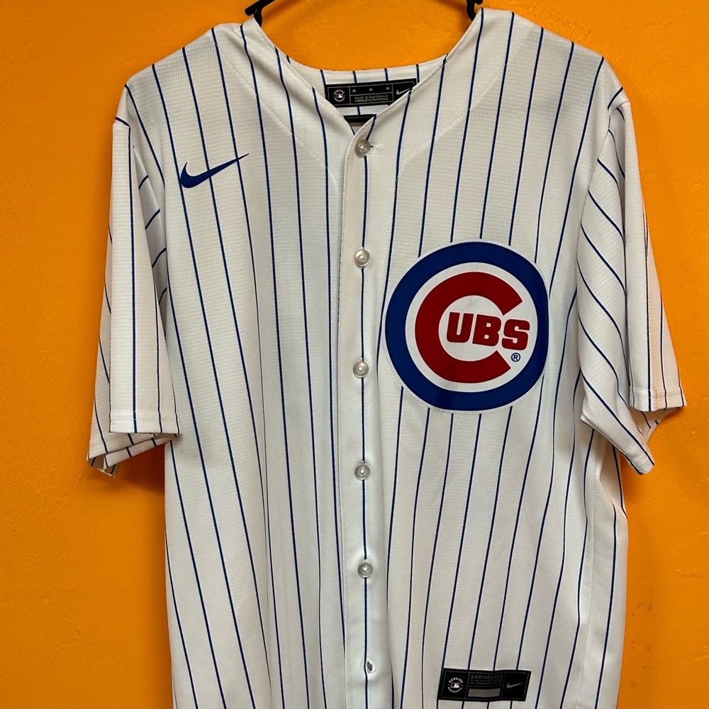 Nike MLB Chicago cubs jersey medium white with blue stripes.